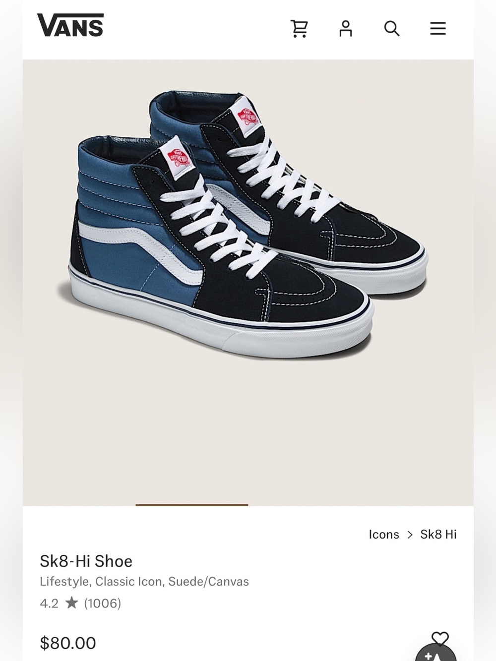 Vans Sk8-Hi High-Top Sneakers in Navy / pro cush/ 9